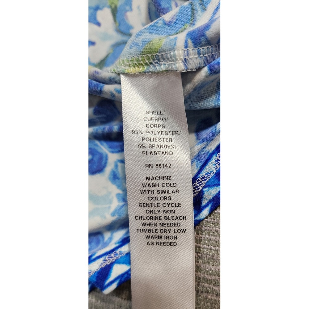 London Times Blue Green Tile Print Ruffle Halter Shift Dress Womens Size 6 - Picture 8 of 11